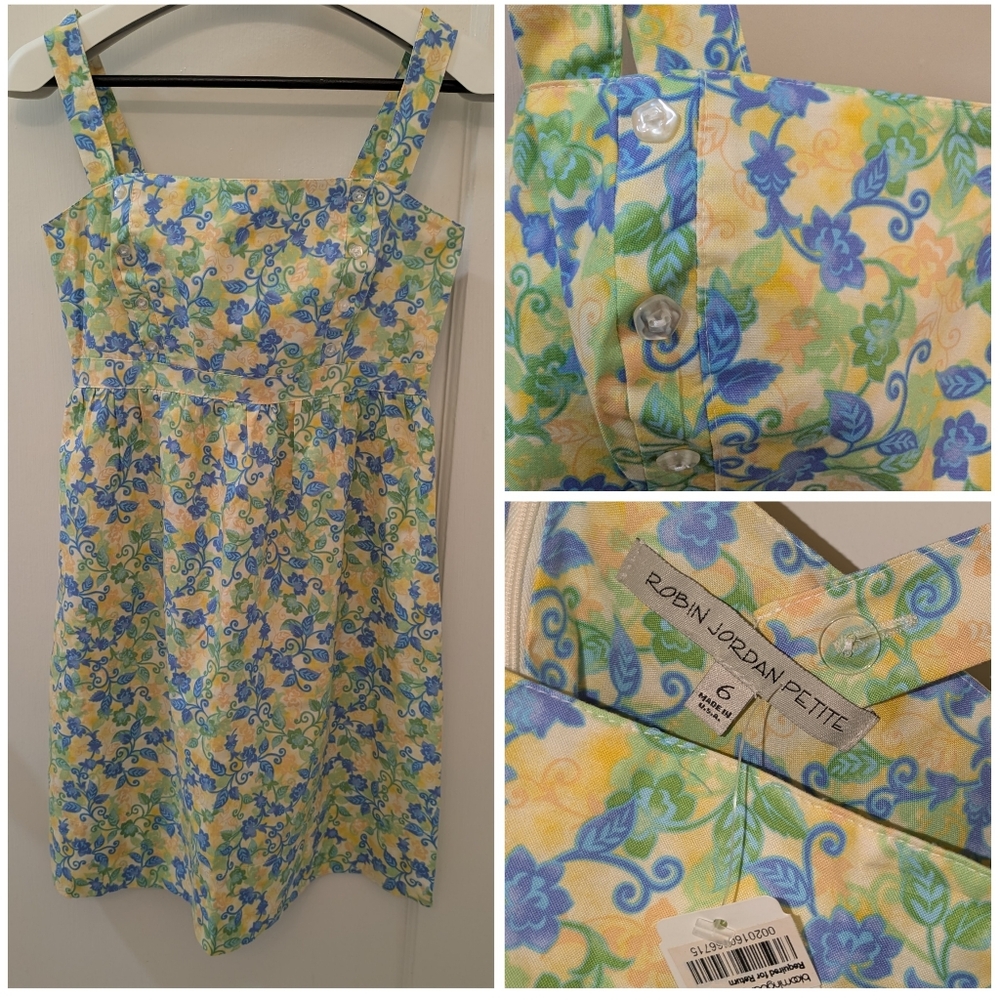 NWT Vintage Sundress Dress Cotton USA Empire Waist Cottagecore Garden 6 Petite